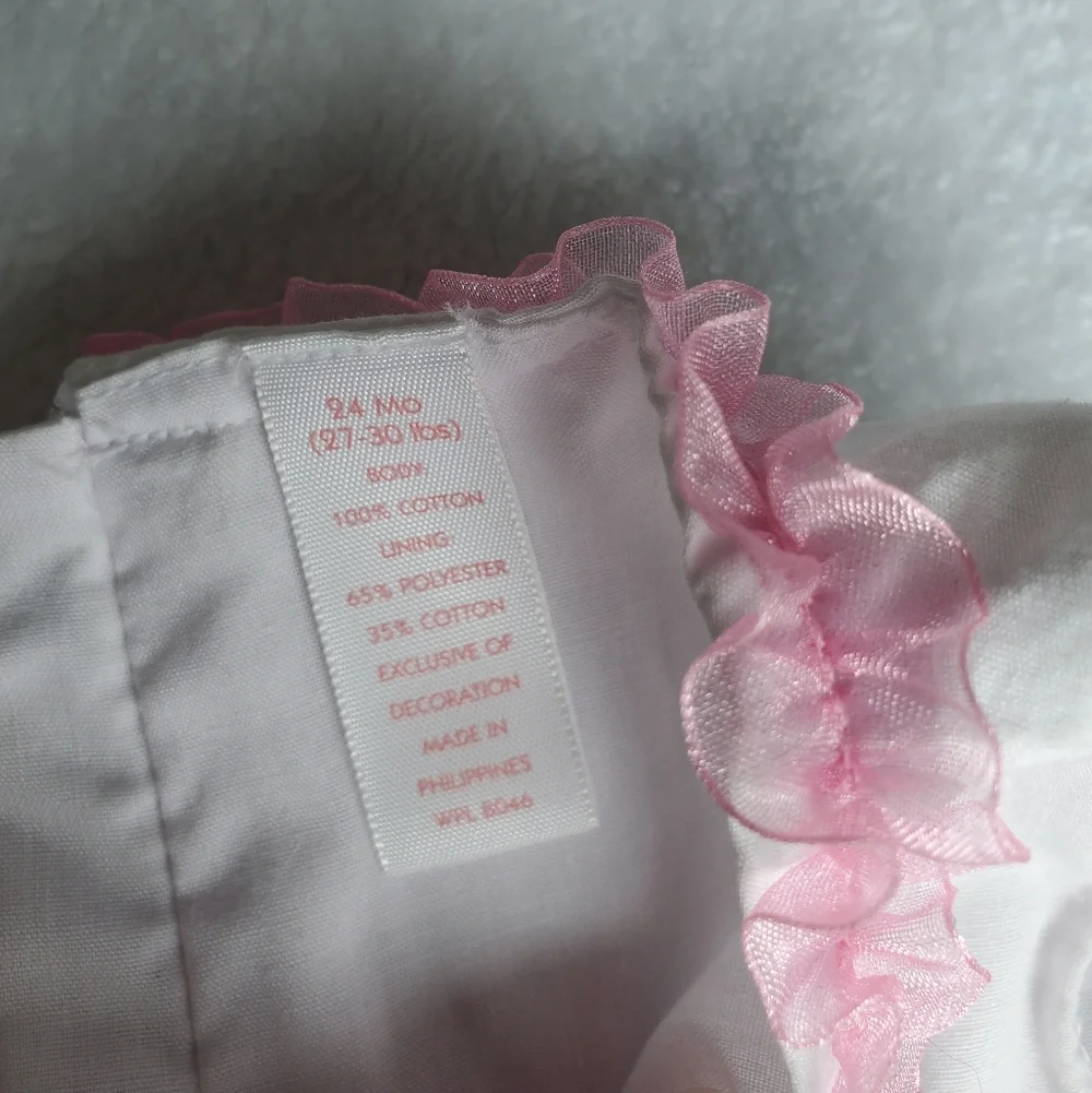 White Girls' Dress with Pink Trim and Green Bow First Impressions Size 24 Months
